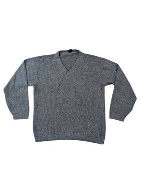 Alpaca Fina Mens Baby Alpaca Wool V Neck Cardigan Sweater Peru Gray Large L